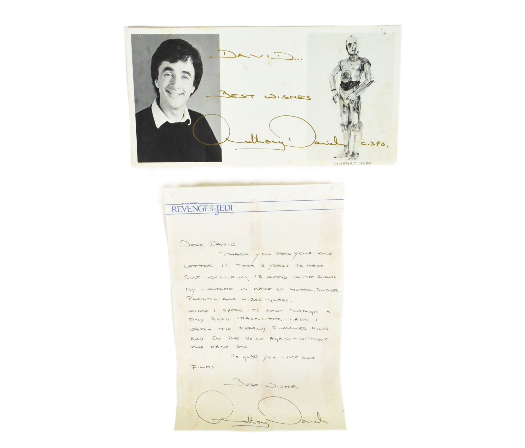 handwritten letter from Anthony Daniels