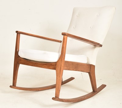 Lot 486 - PARKER KNOLL - MID CENTURY DANISH STYLE TEAK & UPHOLSTERED ROCKING CHAIR