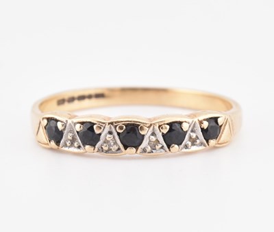 Lot 244 - HALLMARKED 9CT GOLD SAPPHIRE & DIAMOND HALF HOOP RING