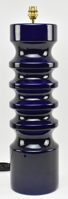 Lot 326 - DOULTON - VINTAGE MID CENTURY HOOPED CERAMIC LAMP IN COBALT