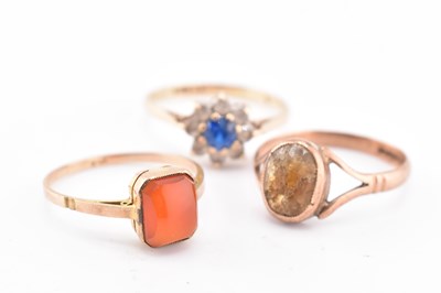 Lot 365 - THREE 9CT GOLD & GEM SET RINGS AF