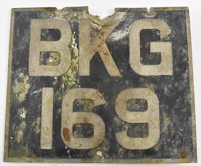Lot 59 - 1930S EMBOSSED CAR NUMBER PLATE - BKG 169