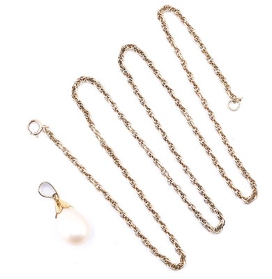 Lot 466 - 9CT GOLD NECKLACE CHAIN & SINGLE PEARL PENDANT
