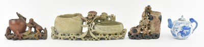 Lot 128 - COLLECTION OF THREE EARLY 20TH CENTURY CHINESE CARVED SOAPSTONE