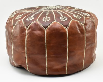 Lot 224 - PRIVATE COLLECTION OF DERREN BROWN - MOROCCAN BROWN LEATHER & STITCHED POUFFE