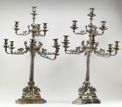 Lot 225 - PRIVATE COLLECTION OF DERREN BROWN - PAIR OF FRENCH EMPIRE ELECTROPLATE CANDELABRAS