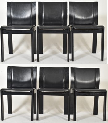 Lot 542 - SIX ITALIAN DESIGNER BLACK LEATHER COVERED CHAIRS IN STYLE OF TITO AGNOLI