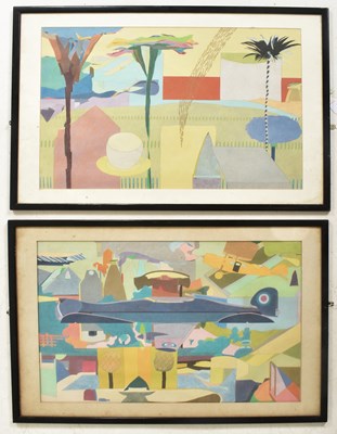 Lot 351 - RAYMOND BENSEN - PAIR OF MIXED MEDIA PENCIL PASTEL & PEN PAINTINGS