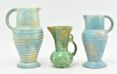 Lot 519 - THREE ART DECO FLAXMAN WARE POTTERY CERAMIC JUGS