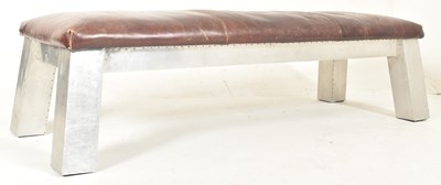 Lot 414 - LARGE CONTEMPORARY AVIATION STYLE LEATHER & CHROME SEAT BENCH