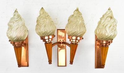 Lot 465 - THREE AMERICAN ART DECO TORCH GLASS & BAKELITE WALL SCONCES