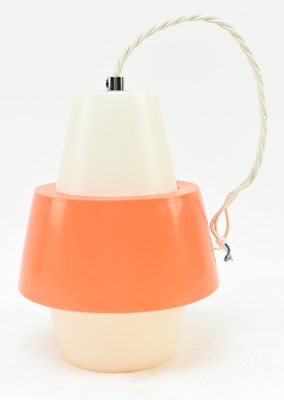 Lot 273 - VINTAGE SMALL PENDANT LIGHT SHADE IN ORANGE & WHITE PLASTIC