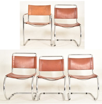 Lot 150 - THONET - MIXED SET OF FIVE CHROME AND LEATHER DINING CHAIRS