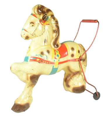 Lot 79 - VINTAGE MOBO TINPLATE PUSH ALONG HORSE