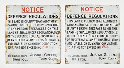 Lot 490 - PAIR OF EARLY 20TH CENTURY DEFENCE REGULATIONS ENAMEL SIGNS