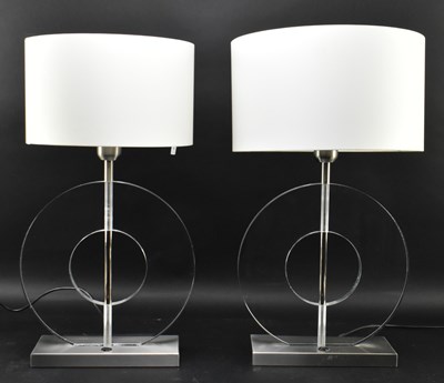 Lot 102 - PAIR OF VINTAGE ACRYLIC & CHROME RING SHAPED BEDSIDE LAMPS
