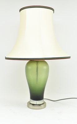 Lot 597 - ROCHAMP - HIGH END DESIGN OLIVE GREEN GLASS LAMP & SHADE
