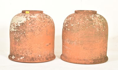 Lot 274 - PAIR OF 20TH CENTURY WEATHERED TERRACOTTA RHUBARB / KALE FORCES
