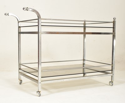 Lot 104 - RETRO MID CENTURY ITALIAN SMOKED GLASS AND CHROME TROLLEY