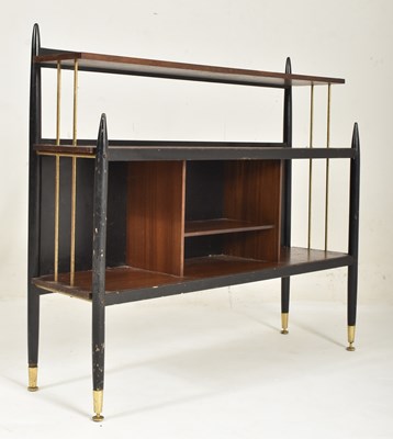 Lot 278 - G-PLAN - LIBRENZA RANGE - MID CENTURY 1950S TOLA WOOD & EBONISED OPEN FRONT BOOKCASE