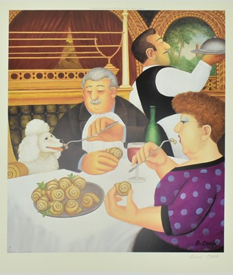 Lot 33 - BERYL COOK (1926-2008) - DINING IN PARIS - 2001