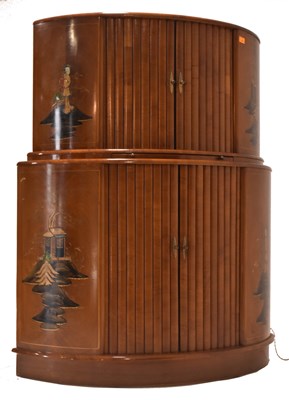 Lot 566 - 1930S ART DECO WALNUT & CHINOISERIE PAINTED COCKTAIL DRINKS CABINET