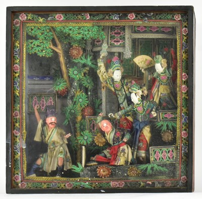 Lot 186 - BEIKING / PEKING OPERA CLAY SCULPTURE DIORAMA 民初 木罩箱京剧泥塑人