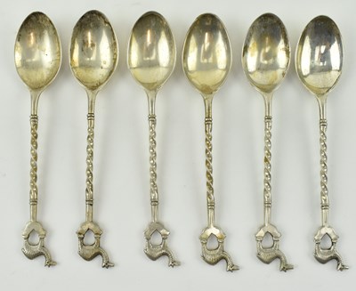Lot 52 - SET OF SIX WHITE METAL TWISTED HANDLED SPOONS