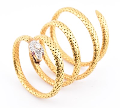 Lot 9 - 19TH CENTURY FRENCH 18CT GOLD DIAMOND & RUBY SERPENT BANGLE