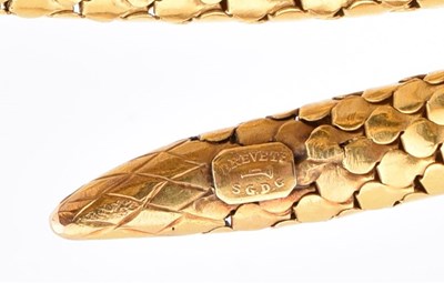 Lot 9 - 19TH CENTURY FRENCH 18CT GOLD DIAMOND & RUBY SERPENT BANGLE