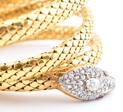 Lot 9 - 19TH CENTURY FRENCH 18CT GOLD DIAMOND & RUBY SERPENT BANGLE