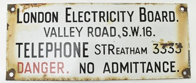 Lot 56 - LONDON ELECTRICITY BOARD - DANGER ENAMEL SIGN