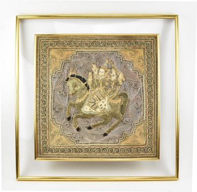 Lot 101 - BURMESE APPLIQUE TAPESTRY BEADWORK PANEL WITH HORSE