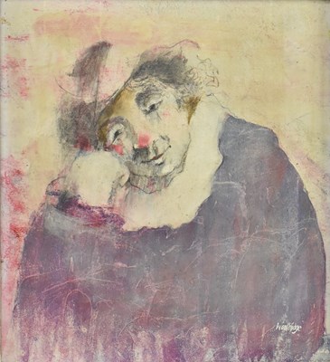 Lot 91 - RAY WOOLDRIDGE - PIERROT - MIXED MEDIA ON BOARD PAINTING