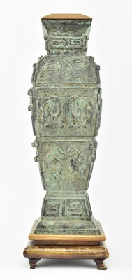 Lot 54 - VINTAGE CHINESE ARCHAIC STYLE BRONZE LAMPBASE
