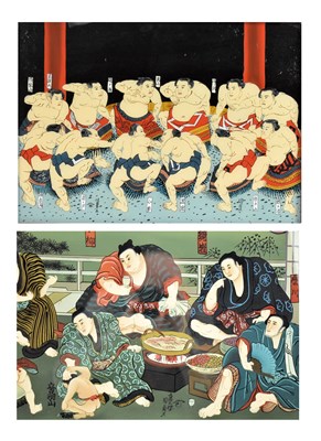 Lot 177 - TWO EARLY 20TH CENTURY JAPANESE REVERSE GLASS PAINTINGS 20世纪日本玻璃画俩幅