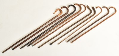Lot 51 - COLLECTION OF TEN 19TH & 20TH CENTURY WOODEN WALKING STICKS