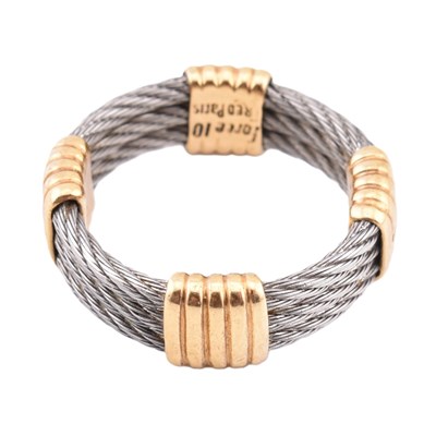 Lot 116 - FRED PARIS FORCE 10 18CT GOLD STAINLESS STEEL BAND RING