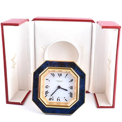 Lot 13 - LES MUST DE CARTIER SIMULATED LAPIS LAZULI CLOCK CASED
