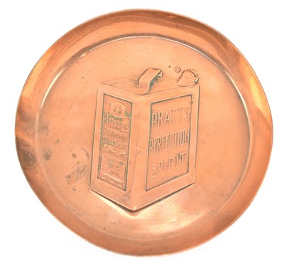 Lot 9 - PRATTS - VINTAGE MID CENTURY COPPER ADVERTISING ASHTRAY WITH PRATTS BOTTLE