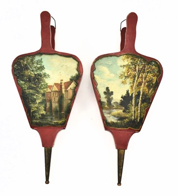 Lot 115 - PAIR OF VINTAGE HANDPAINTED BARGEWARE WALL POCKETS IN THE FORM OF BELLOWS