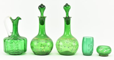 Lot 12 - MARY GREGORY & SIMILAR - COLLECTION OF 19TH CENTURY GREEN ENAMELLED GLASSWARE