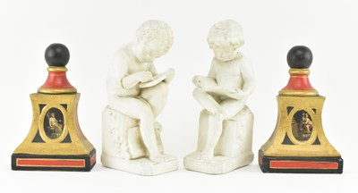 Lot 152 - PAIR OF 20TH CENTURY HEAVY PLASTER CHERUB SHAPED BOOKENDS & 2 OTHERS