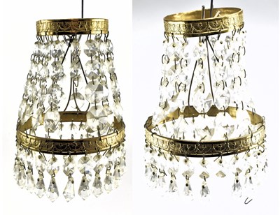 Lot 154 - PAIR OF EARLY 20TH CENTURY GILT METAL EMPIRE STYLE MINIATURE PENDANT CHANDELIERS