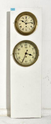 Lot 39 - SET OF TWO BRASS CASED & GLAZED SHIPS' BULKHEAD CLOCKS