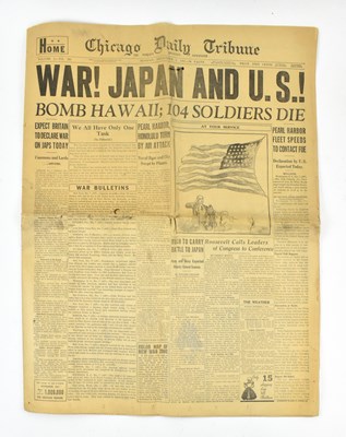 Lot 160 - ORIGINAL WWII 1941 PEARL HARBOR HEADLINE CHICAGO DAILY TRIBUNE NEWSPAPER