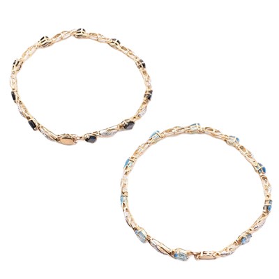 Lot 81 - TWO HALLMARKED 9CT GOLD & GEM SET BRACELETS