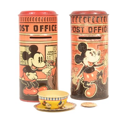 Lot 43 - MICKEY MOUSE - VINTAGE HAPPYNAK MONEY BOXES & TEACUP