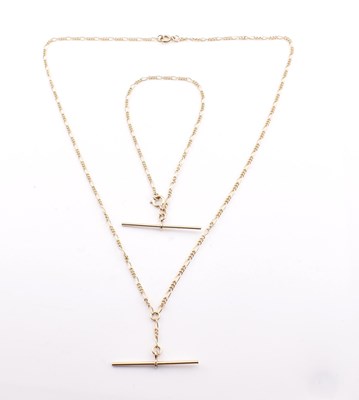 Lot 181 - HALLMARKED 9CT GOLD T-BAR NECKLACE & BRACELET SUITE