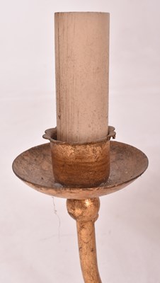 Lot 429 - PAIR OF HOLLYWOOD REGENCY STYLE GILDED METAL SIX ARM CHANDELIERS